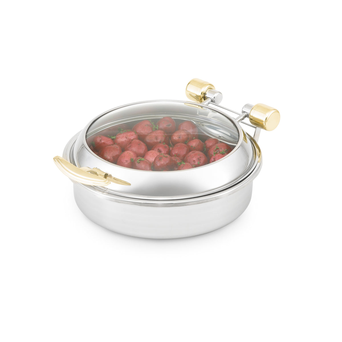 Vollrath Intrigue Stainless Steel Induction Chafer, 6 qt., Silver - Brass Accent Stainless Steel