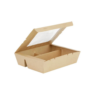 VerTerra LTD VT-PBW-9X7-3C Kraft Paperboard Bento Box, 7" x 9", 200/Case - Default Title