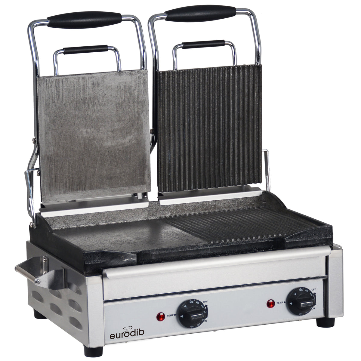 Eurodib Panini Grill, Dual, 220V - SFE02375 Smooth Left Grooved Right 18" 11" 2,900W
