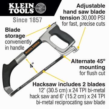 Klein Tools 702-12 -Tension Bi-Metal Hacksaw, 16 1/4" Long - Default Title
