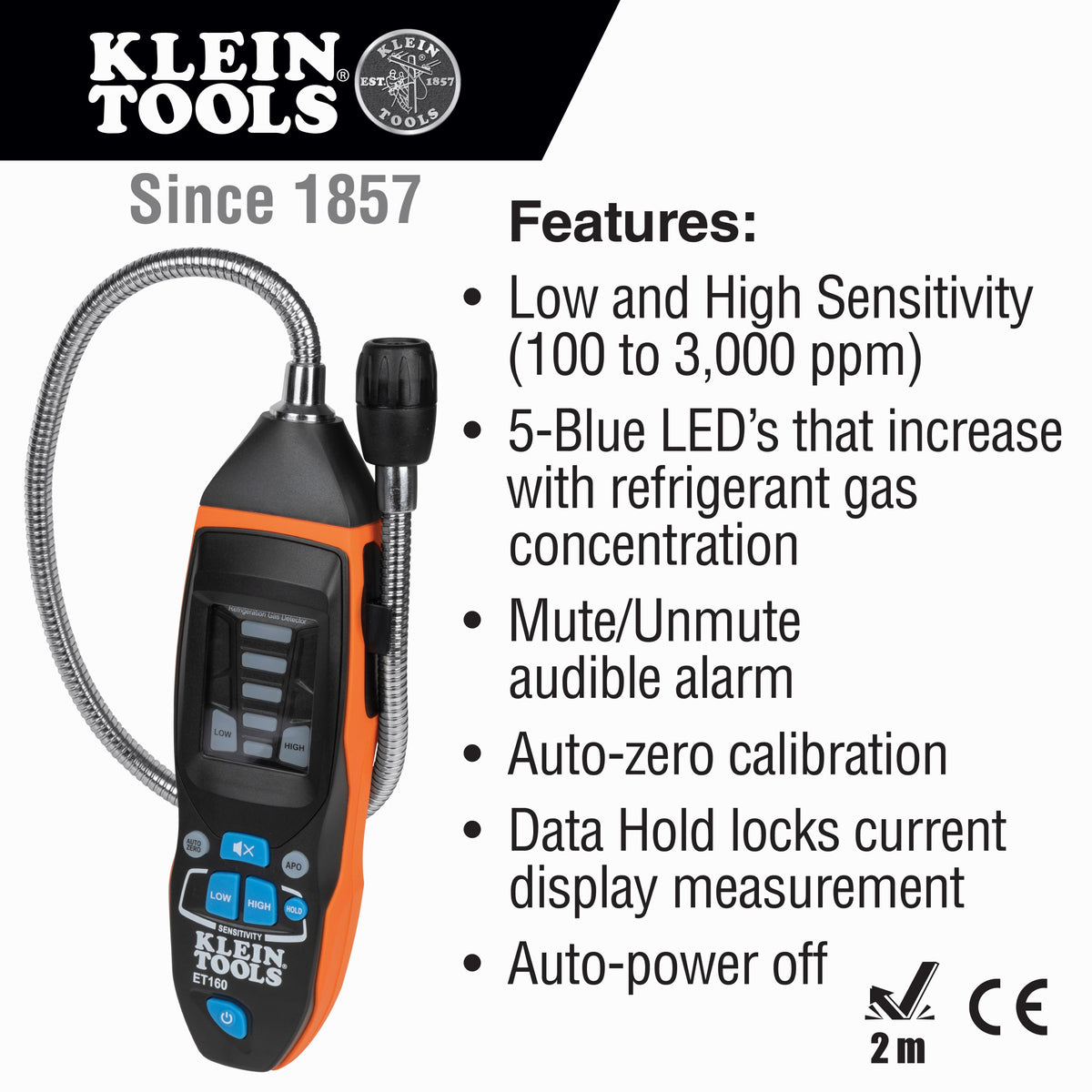 Klein Tools ET160 Gas Leak Detector, 2 3/4" x 8 1/8" - photo 2