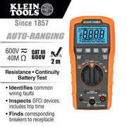 Klein Tools ET270 ABS Plastic Auto-Ranging Digital Multi-Tester, 3 1/8" x 6 7/16" - Default Title