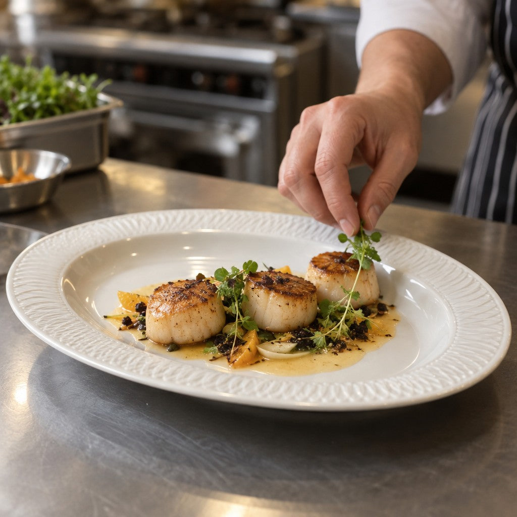 Acopa Cordelia Porcelain Platter - in use