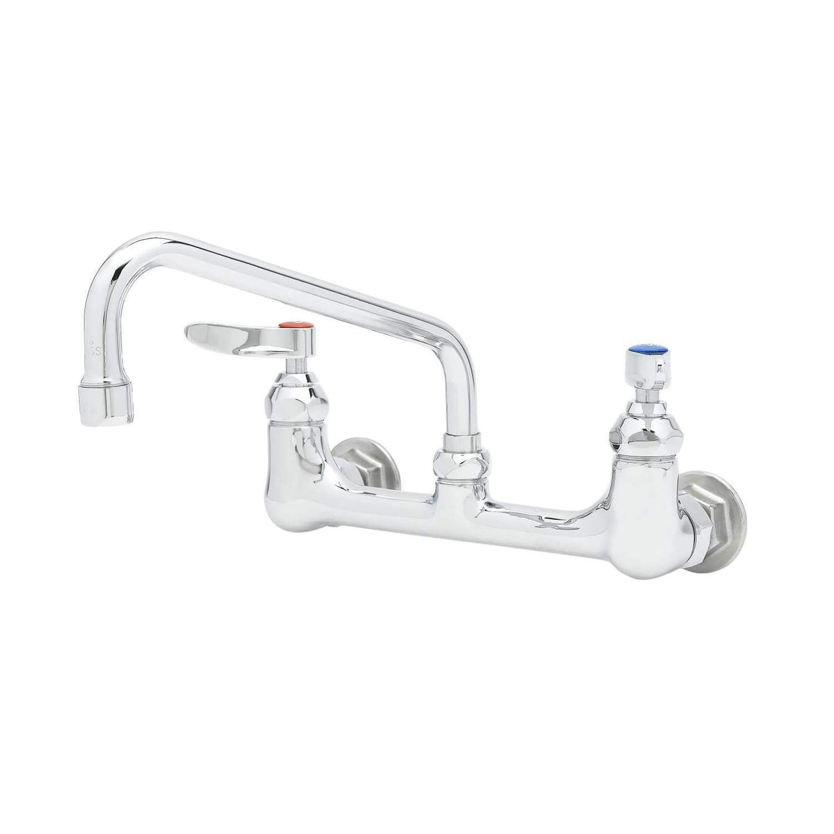 T&S Brass B-2414 Double Pantry Faucet, Wall Mount, 8 Centers, 8 Swing Nozzle, Eternas with Lever Handles