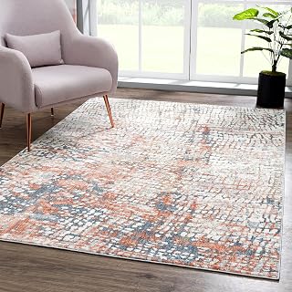 Abani 4' x 6' Contemporary Rugs Multicolor Pebble Area Rug - Modern No-Shed Premium Dining Room Rug