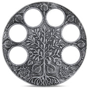Zion Judaica Seder Plate, Antique Silver Metal With Glass Inserts, Tree Motif