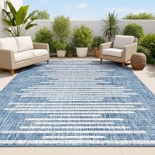 JONATHAN Y Stripe Geometric Indoor Outdoor Area Rug 6X9 Blue/Ivory, Zolak Berber for Backyard, Patio, Porch, Easy-Cleaning, High Traffic, Pet-Friendly, Non-Shedding (SMB124C-6)