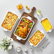 Malacasa Ceramic Casserole Set, 4 Rectangular Dishes, White