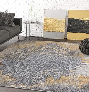 Abani Grey & Yellow Abstract Art Area Rug, Contemporary Style Rugs Laguna Collection Modern 5'3" x 7'6" Rectangle Accent Rug
