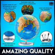 13” Illuminated Constellation World Globe for Kids & Adults by GET LIFE BASICS – Plastic, Geographic Map with Illuminated Constellations, Model glb101