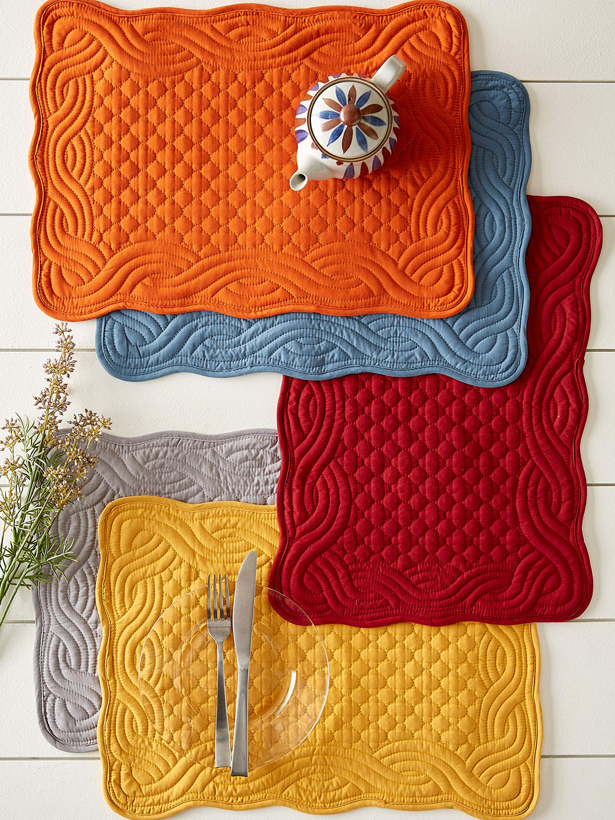 DII Quilted Placemats, 13x18 Inch, Pumpkin Spice, Set of 6