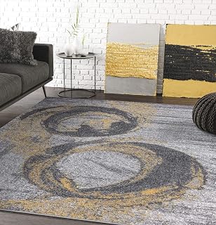 Abani Yellow & Grey Bold Splatter Ring Contemporary 5'3" x 7'6" Area Rug - Laguna Collection Modern Style Accent Rug Rugs