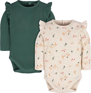Gerber Baby Girls' 2-pack Long Ruffle Sleeve Onesies