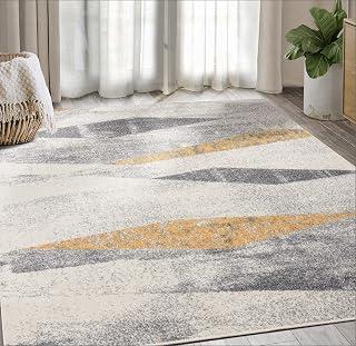 Abani Geometric Distressed Turkish Area Rug, Laguna Collection Grey & Yellow Modern Style 3' x 5' Accent Rug Rugs
