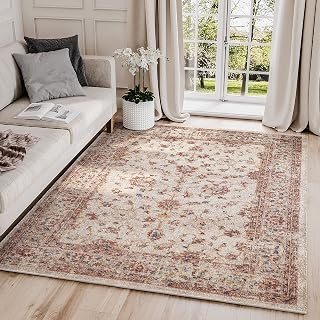 Abani Traditional Beige & Red Area Rug, Babylon Collection - Classic Motif Vintage Turkish Accent Rug Rugs (9' x 12', Beige, Red)