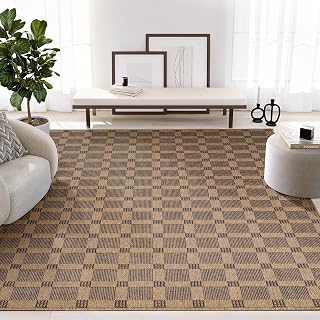Abani Area Rug 6' x 9' - Indoor - Sage Collection - Beige Checkered Pattern - Non-Shedding - Easy to Clean, Durable for Living Rooms, Patios, Dining