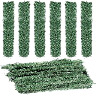 Sggvecsy 48 Pcs Christmas Garland Ties Artificial Pine Needles Faux Pine Greenery Stems 14’’ Twist Wired Tree Branches for Christmas Holiday Decoration Craft Gift Wrapping