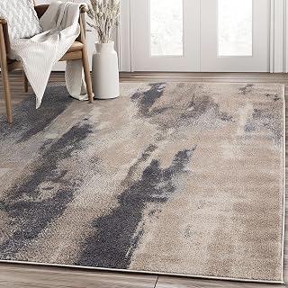 Abani Abstract Beige & Dark Brown Textured Pattern Area Rug - Modern 4’ x 6 Rugs No-Shed Sand Print Bedroom Rug