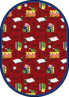 Joy Carpets Kid Essentials Language & Literacy Bookworm Rug, Red, 10'9" x 13'2" Oval