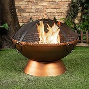 31 Inch Round Wood Burning Steel Fire Pit with Spark Screen - Outdoor Firebowl with Log Poker - Heavy Duty and Portable Firepit with Handles - Fire Bowl for Patio Camping Backyard
