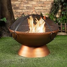 31 Inch Round Wood Burning Steel Fire Pit with Spark Screen - Outdoor Firebowl with Log Poker - Heavy Duty and Portable Firepit with Handles - Fire Bowl for Patio Camping Backyard