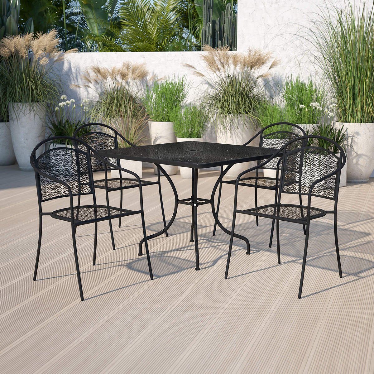 Flash Furniture Black / 35.5" / 4 Round Chairs + Square Table Dining Sets