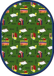 Joy Carpets Kid Essentials Language & Literacy Bookworm Rug, Green, 10'9" x 13'2" Oval