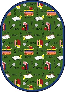 Joy Carpets Kid Essentials Language & Literacy Bookworm Rug, Green, 10'9" x 13'2" Oval
