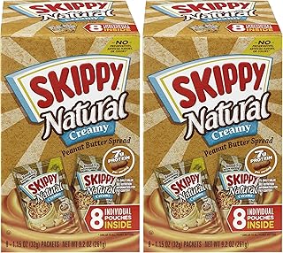 SKIPPY Natural Creamy Peanut Butter Spread Individual Squeeze Packs,1.15 Ounce,(Pack of 128)