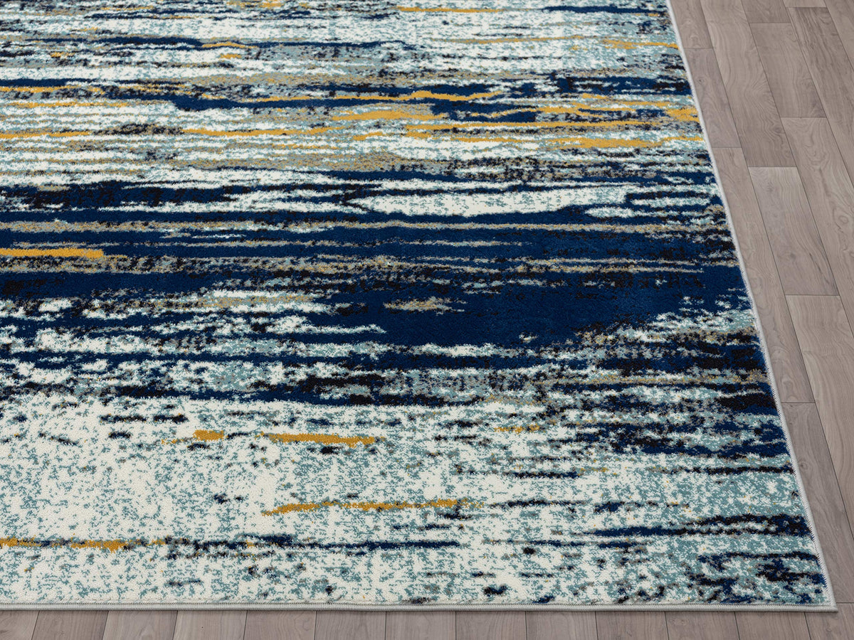 Rugs Blue & Yellow Painted Pattern Area Rug w/Bold Design Rugs Modern 5'3" X 7'6" Accent Rug by Abani – 2' x 3' (Rectangular), Polypropylene, Blue, Yellow, Model LAG110