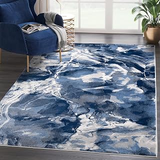 Abani Rugs Regal REG110A Blue Grey Marble Ice Design Area Rug-Washable