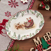 Bico Santa On The Way Scalloped Oval Platters, Large and Medium 16 and 14 Inch, Set of 2