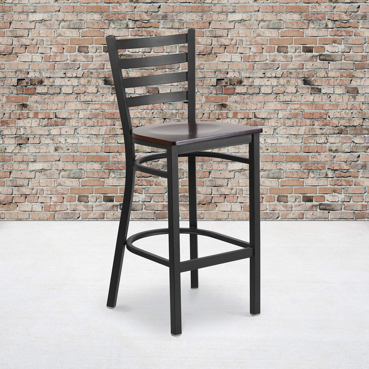 Flash Furniture Walnut Wood Seat/Black Metal Frame / Set of 2 / Traditional Barstools