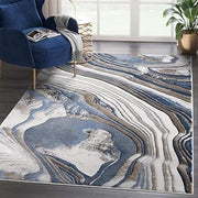 Abani 6’ x 9’ Modern Topography Design Washable Blue, Grey & Gold Area Rug Rugs Modern Pattern Dining Room Rug