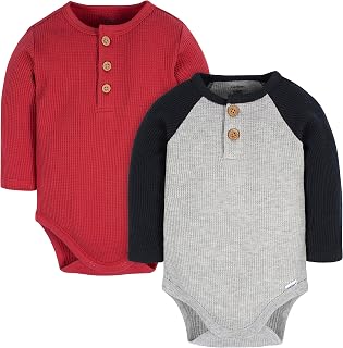 Gerber Baby Boys' Long Sleeve Henley Onesies (2 Pack)