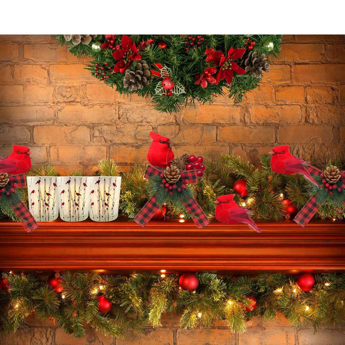 Banberry Designs Cardinal Candle Holders, Set of 3 with LED Lights, Multicolor