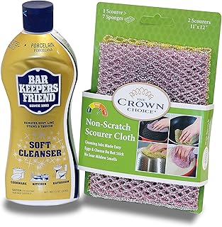 Bar Keepers Friend Soft Cleanser Liquid (13 OZ) and Non Scratch Scouring Scrubber Kit | Multipurpose, Stainless Steel, Rust, Soft Cleaner with Heavy Duty Non Scratch DishCloth