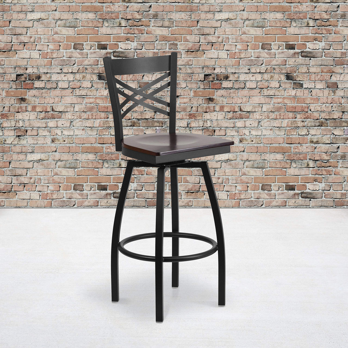 Flash Furniture Walnut Wood Seat/Black Metal Frame / 2 Pack / 1 Barstools