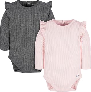 Gerber Baby Girls' 2-pack Long Ruffle Sleeve Onesies