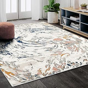Abani Contemporary Swirl 3' x 5' Area Rug Rugs - Modern Beige & Blue Porto Collection Rectangle Accent Rug