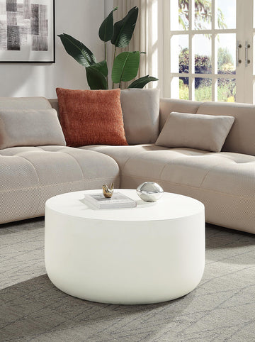 31" Textured Faux Concrete Coffee Table by VUSVAB – Engineered Wood, White