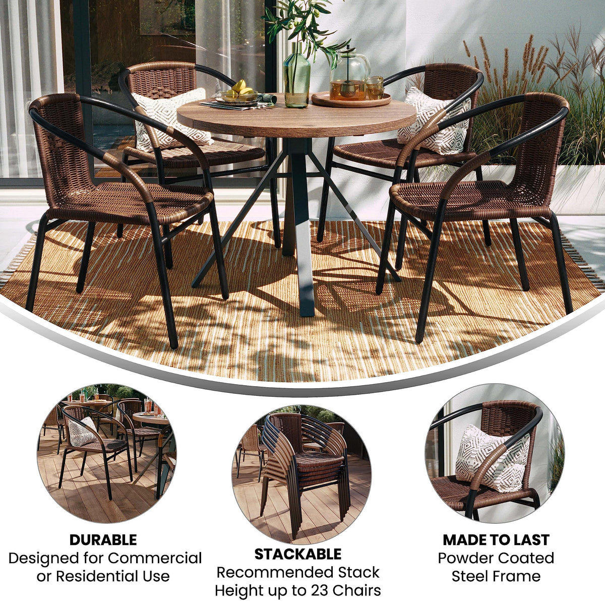 Flash Furniture Dark Brown / Set of 4 / Contemporary Patio Dining Chairs