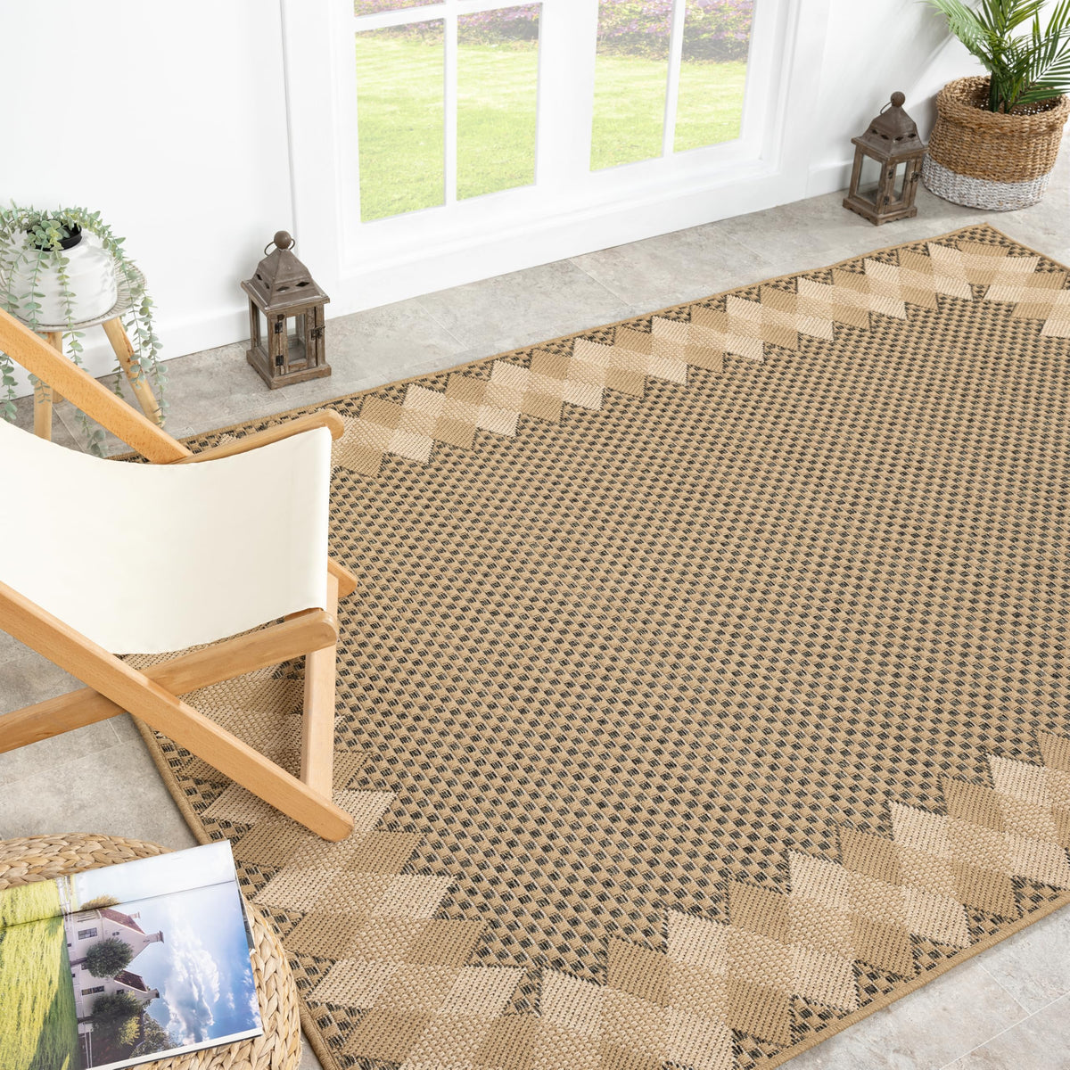 Patio Indoor Outdoor Grey Beige Rug - 2 x 3 Checkered Area Rug for Living Room by Abani – 2x3, Polypropylene, Grey