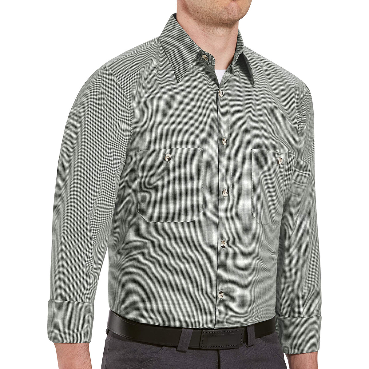 Red Kap Medium / Hunter/Khaki Check / Micro-check Uniform Shirt, Regular Fit, Long Sleeve Tops