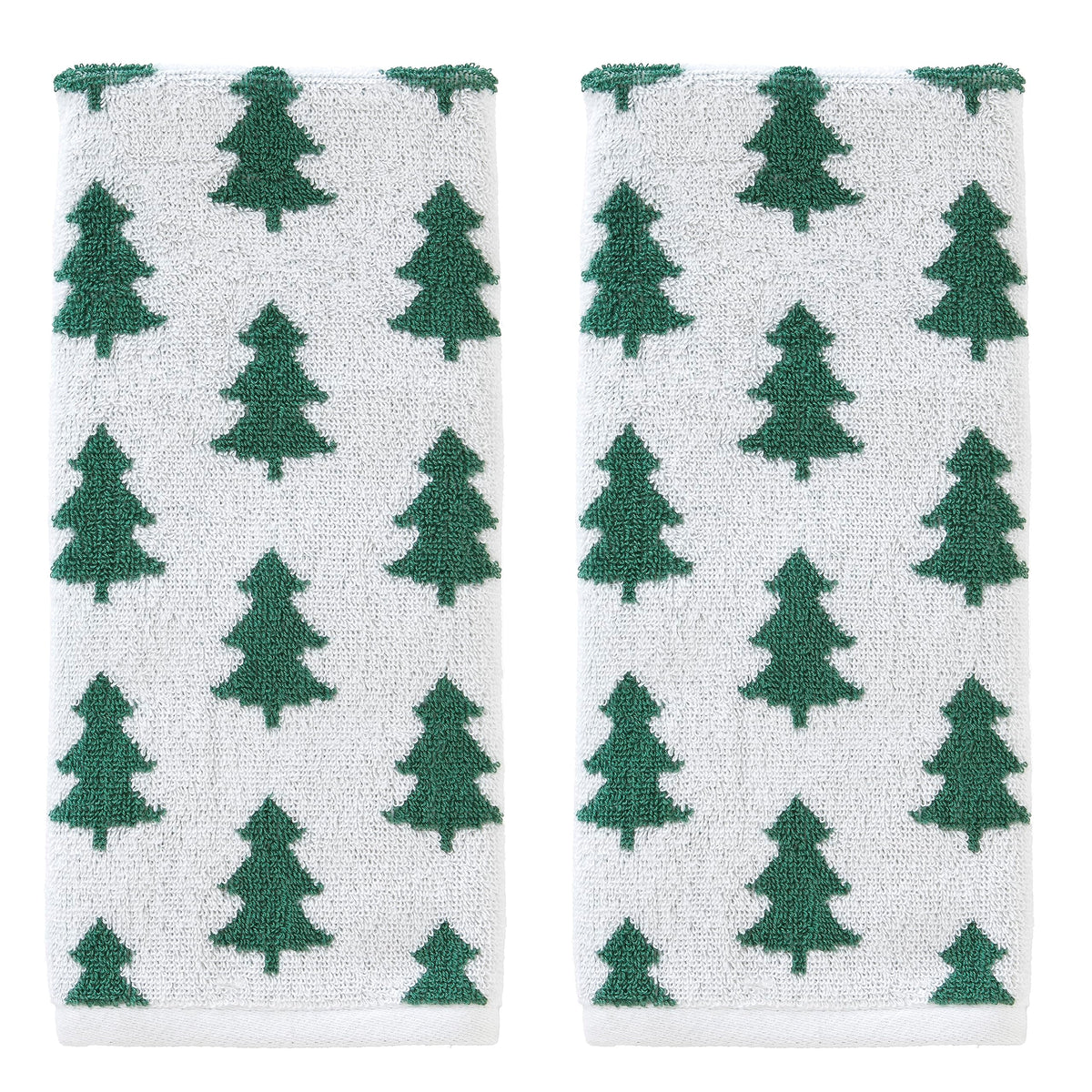 SKL Home Holiday Trees Hand Towel Set, 2 Piece, Green and White