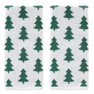 SKL Home Holiday Trees Hand Towel Set, 2 Piece, Green and White