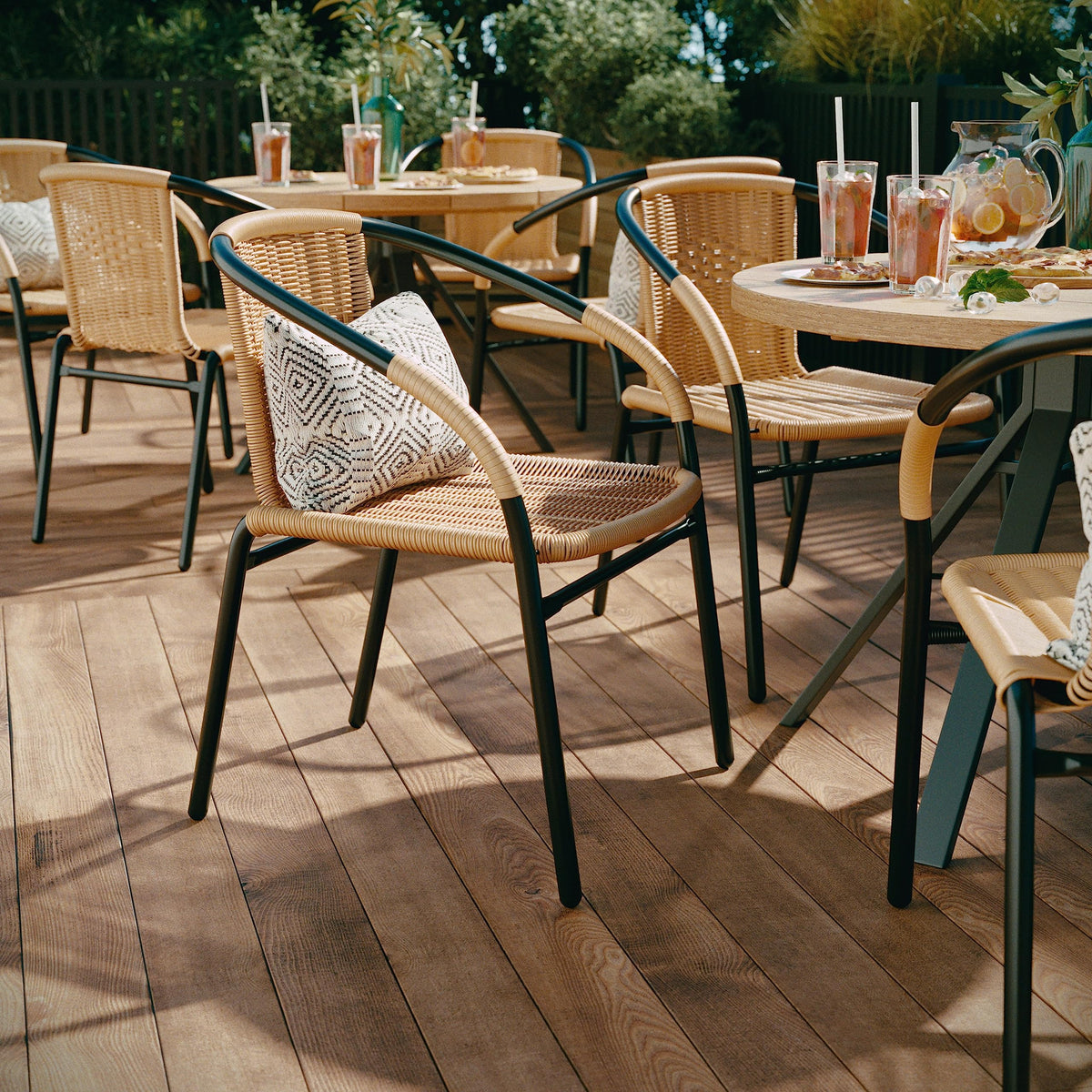 Lila 4 Pack Beige Rattan Indoor-Outdoor Restaurant Stack Chair | Versatile and Stylish Seating by Flash Furniture – Set of 4, Rattan, Beige, Pack of 4, Model 4-TLH-037-BGE-GG