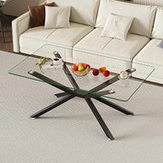 39.37" Rectangular Clear Tempered Glass Coffee Table, Modern Living Room Center mesa para sala moderna Table with Unique Coffee Table Black Metal Legs, Stylish and Abstract Coffee