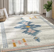 Abani Porto Collection 3' x 5' Southwestern Area Rug, Rectangular Turkish Beige & Blue Tribal Print Accent Rug Rugs