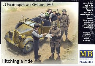 Masterbox Hitching a Ride, German SdKfz 1 Type 170VK Car Model Kit - 2 US Paratroopers and 3 Civilians (1/35 Scale)